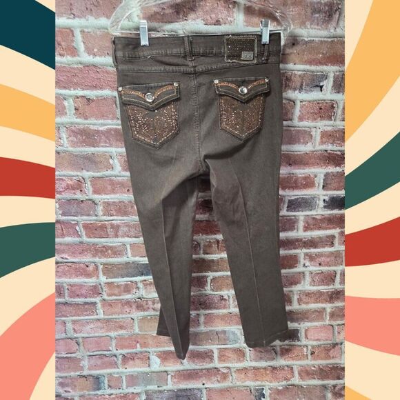 One 5 One Jeans 6 | Bejeweled Denim Sienna Brown Retro Glam Bootcut Western Chic - Picture 2 of 7